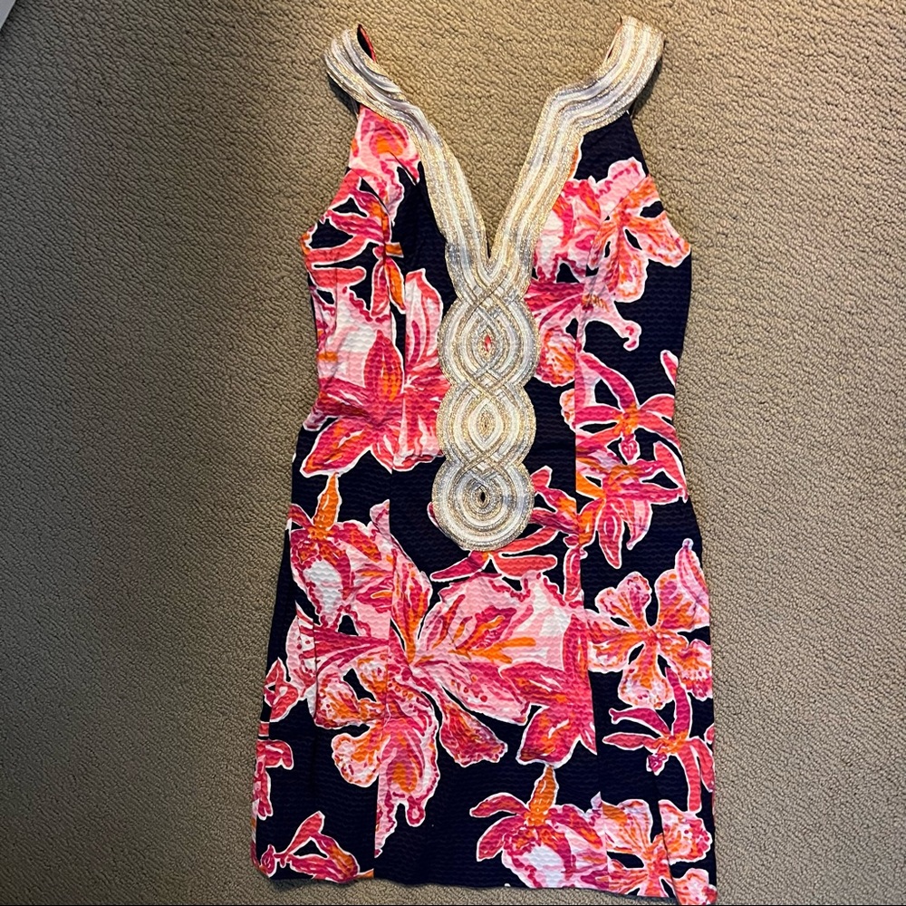 Lilly Pulitzer Size 0 Valli Shift Dress Navy Floral Cocktail Dress